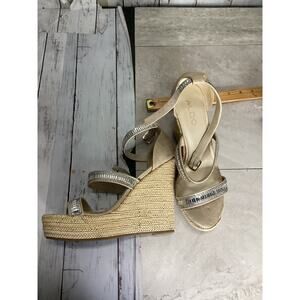 Aldo Silver Rhinestone Ankle Strap Open Toe Wedge Sandals Platform Heels Size 9